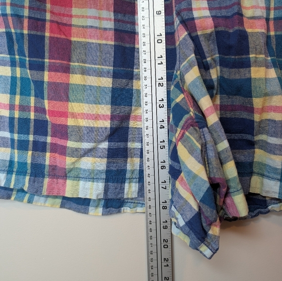 Lane Bryant Madras Plaid Shorts Womens 20 Plus Multi Color Linen Blend Pull On - Picture 6 of 9